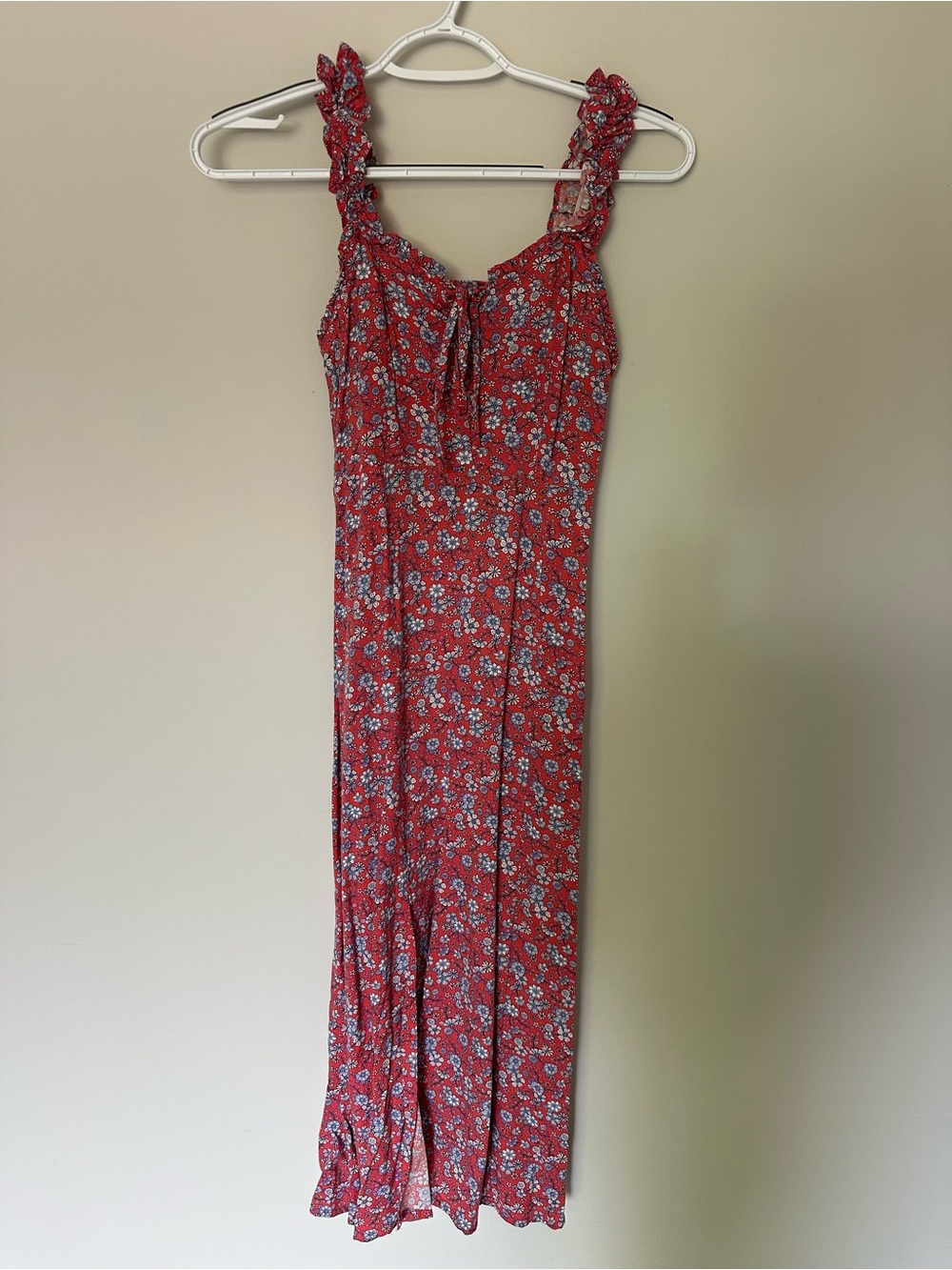 Pink Floral Midi Dress with Tie Front